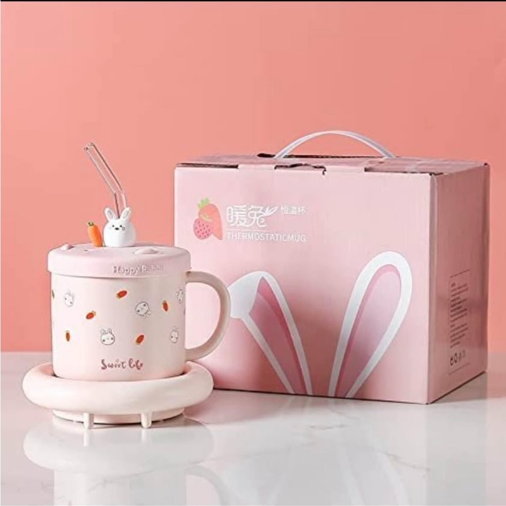 Sweet Rabbit Pink Thermostatic Mug Set